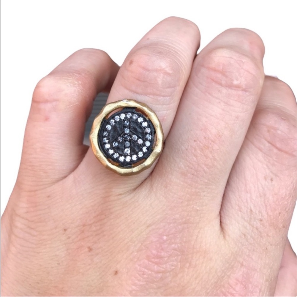 Peace Sign gold plated and silver adjustable Ring